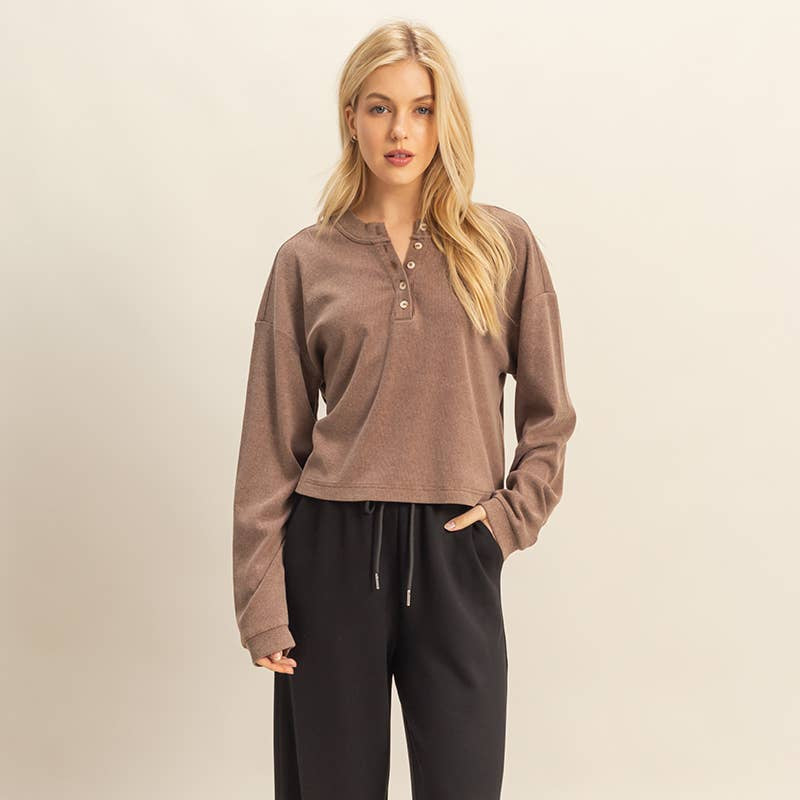 Mineral Washed Long-Sleeve Henley Top