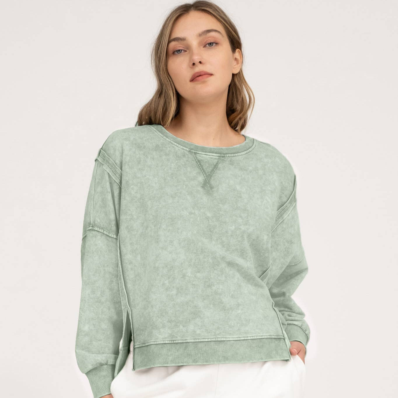 Washed Extended Shoulder Knit Top