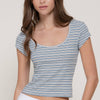 Cap Sleeve Sweetheart Neck Stripe Texture Knit Top