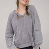 Washed V-Neck with Exposed Seam Knit Top