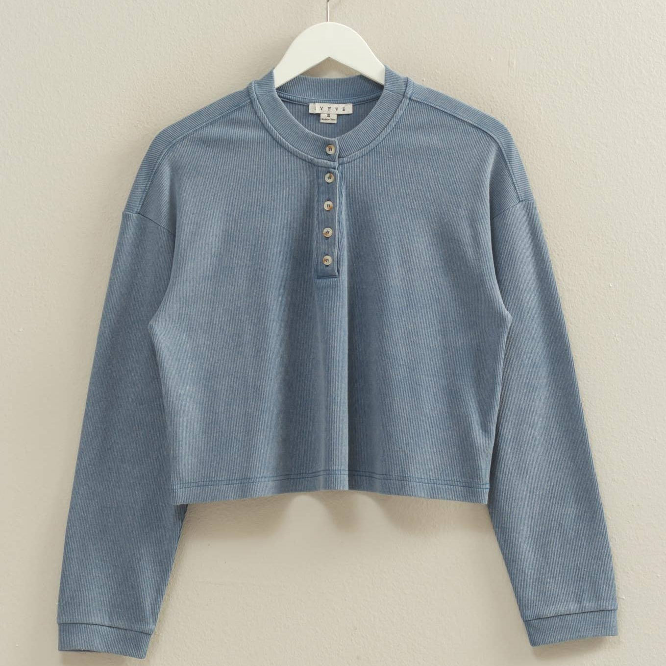 Mineral Washed Long-Sleeve Henley Top