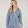 Washed Long Sleeve Polo Knit Top