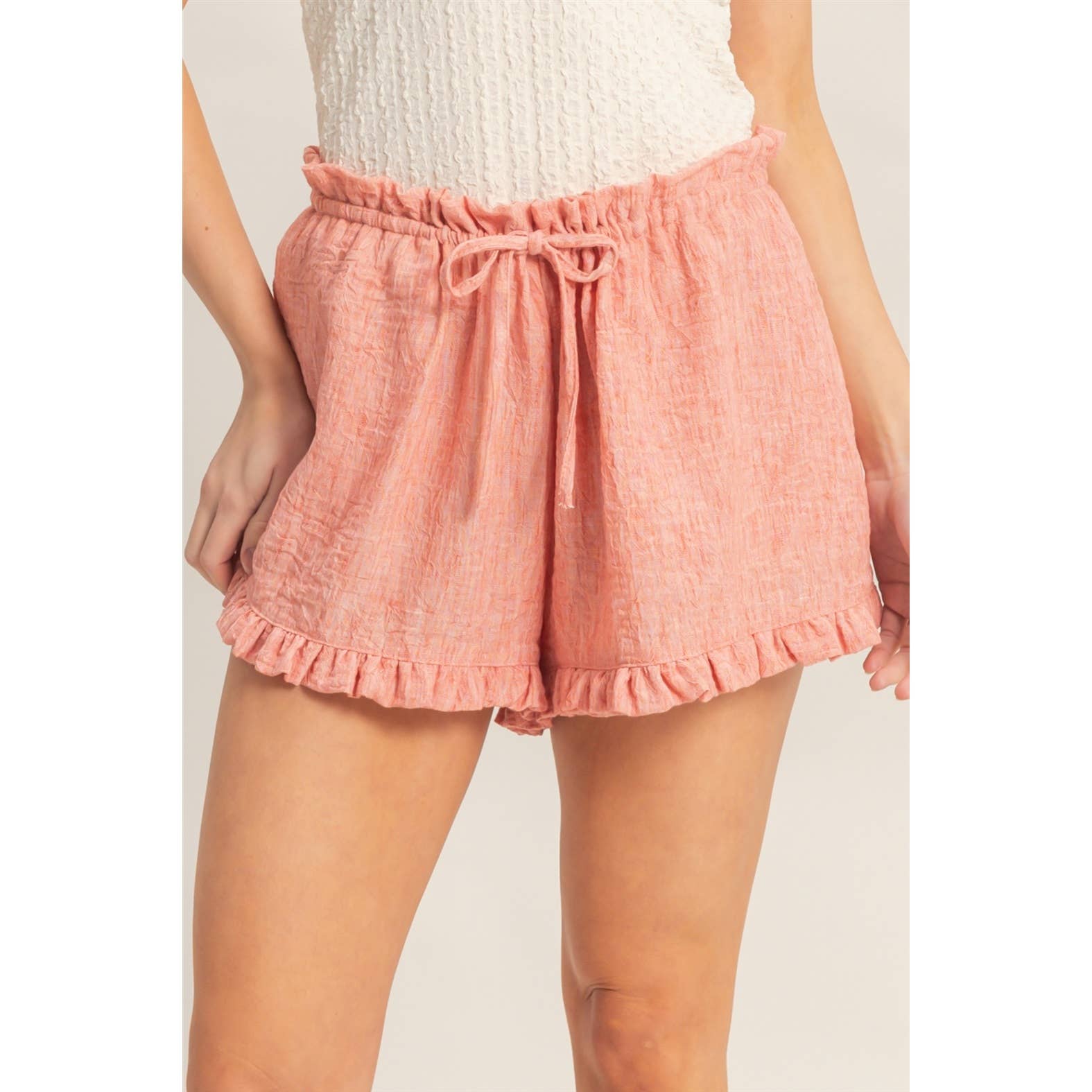 Ruffle Trim Drawstring Shorts