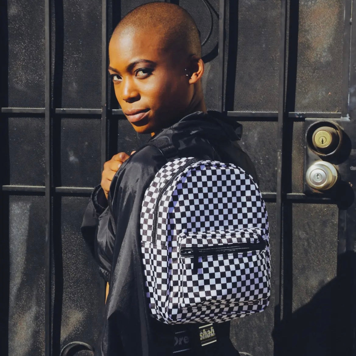 Mini Check Black Backpack