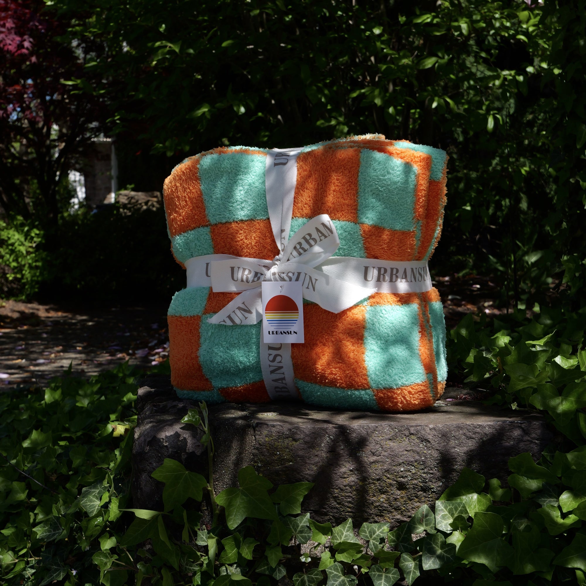 UrbanSun Orange + Turquoise Checkered Blanket