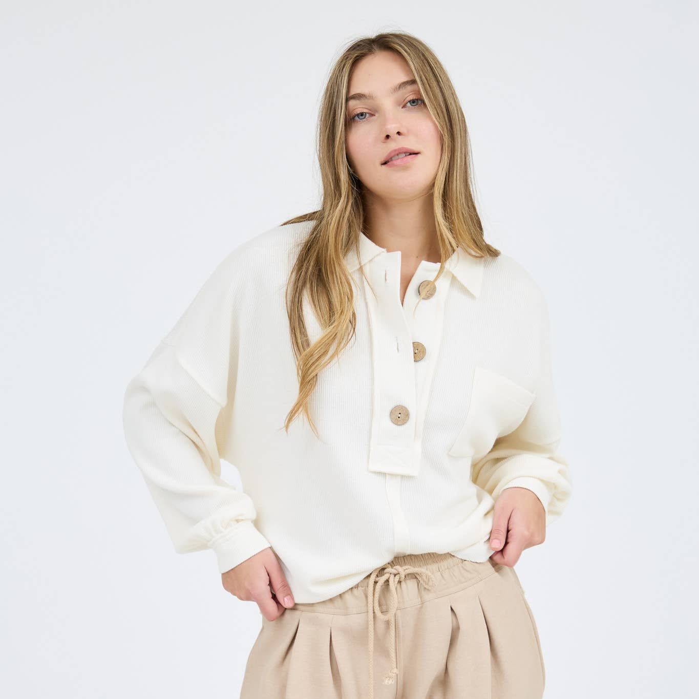 Collared Raw Edge Knit Top