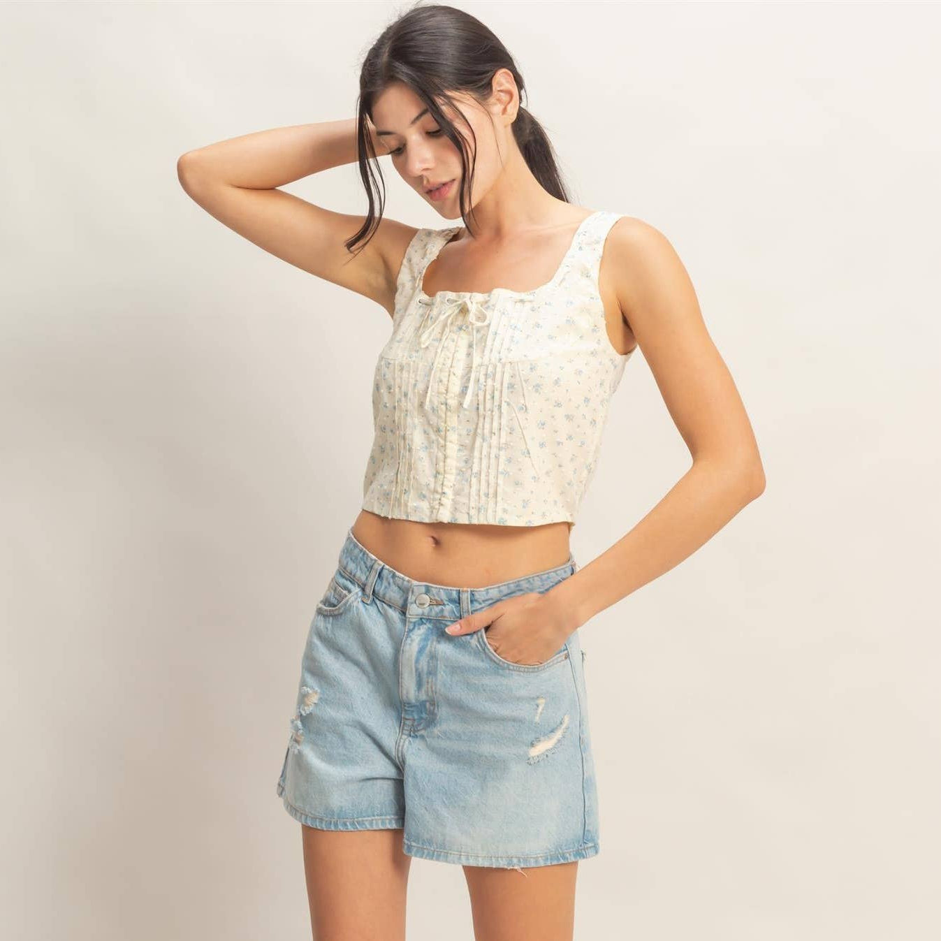 Floral Tie Front Corset Top