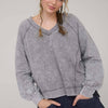 Washed V-Neck with Exposed Seam Knit Top