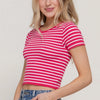 Striped Short Sleeve Ribbed Top